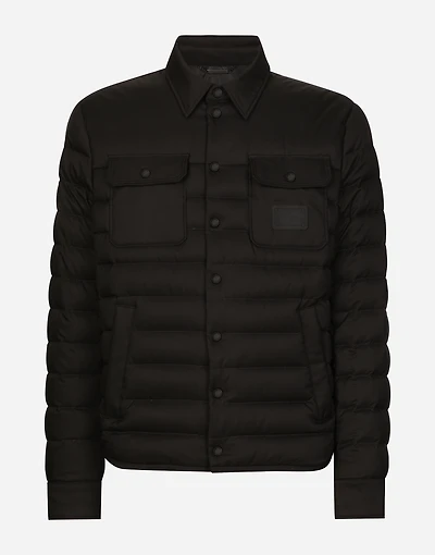 Padded satin jacket with shirt collar