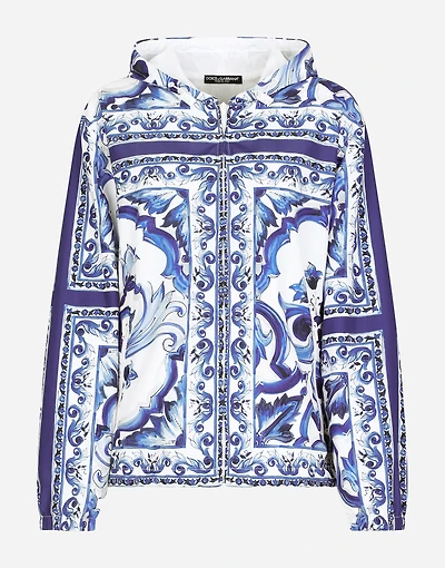 Majolica-print windbreaker with hood