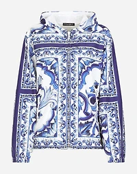 Majolica-print windbreaker with hood