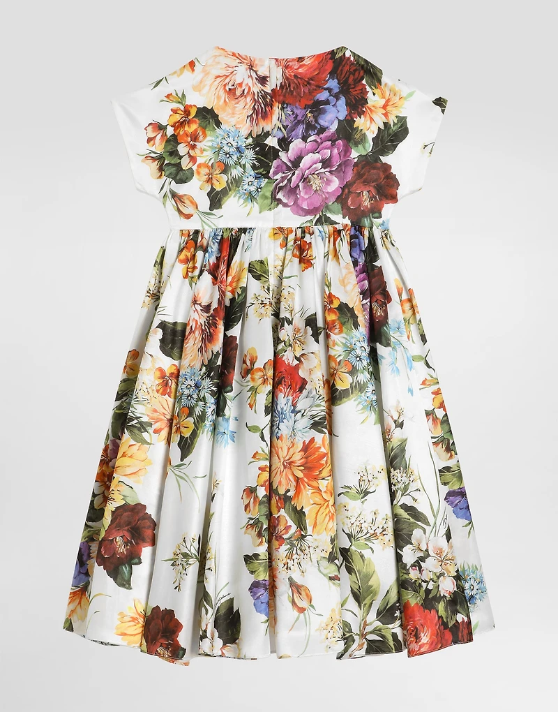 Flower-print short-sleeved organza dress