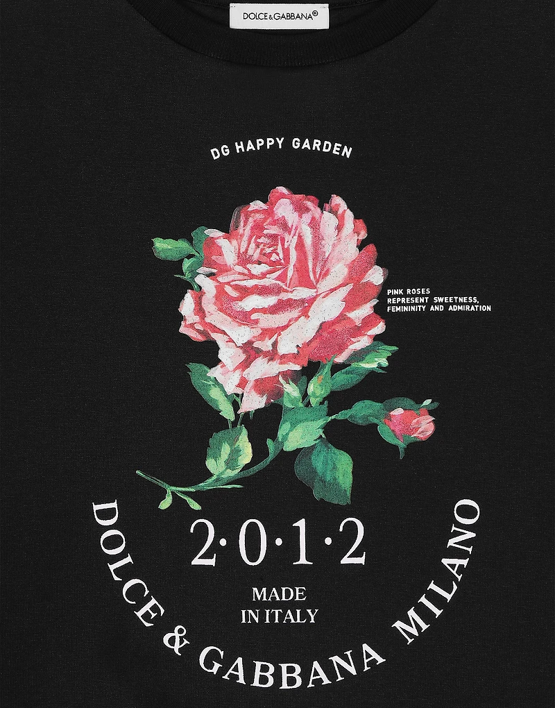Jersey T-shirt with Dolce&Gabbana logo and rose