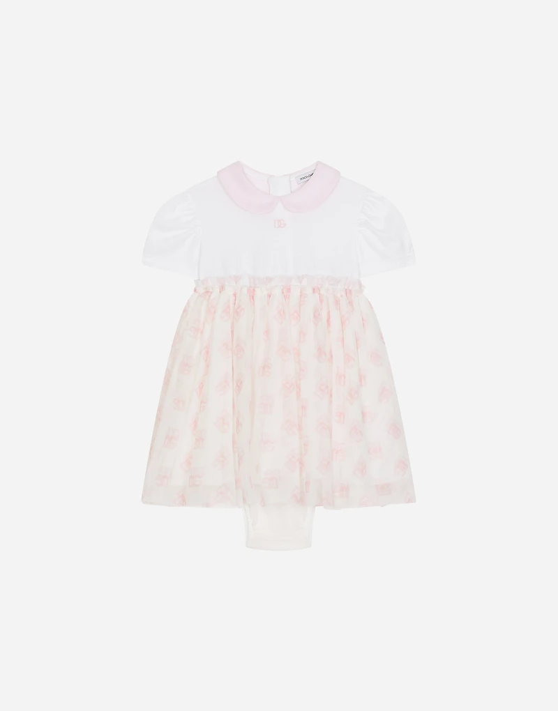 DG logo-print tulle and jersey dress