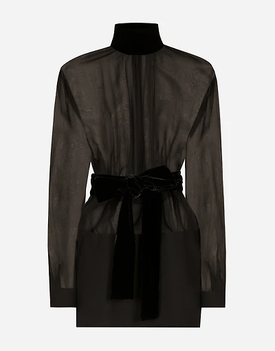 Short wool crepe and organza dress