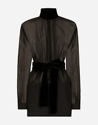 Short wool crepe and organza dress