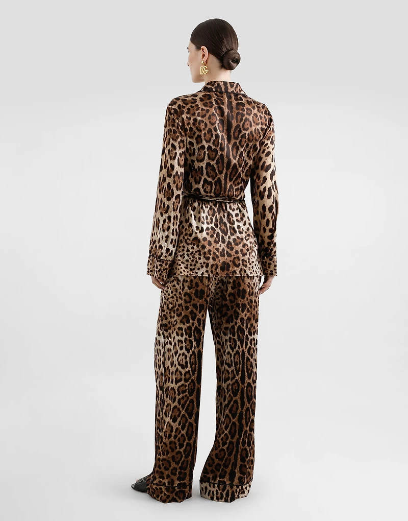 Leopard-print satin pajama pants