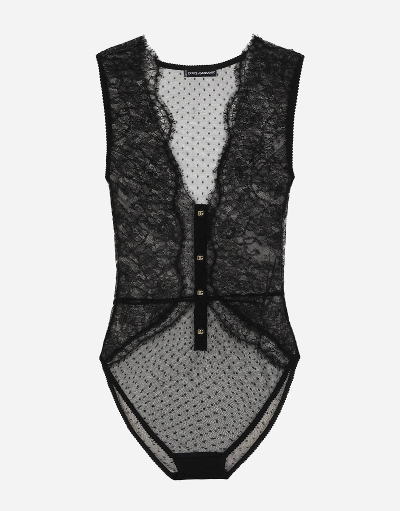 Lace bodysuit with plunging neckline