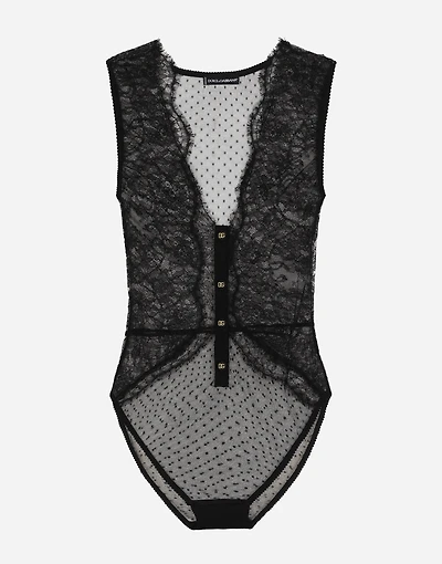 Lace bodysuit with plunging neckline