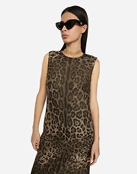 Wool midi dress with jacquard leopard design