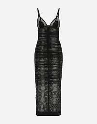 Calf-length stretch Chantilly lace slip dress