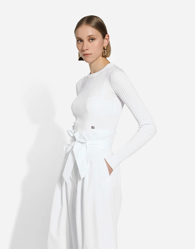 Ribbed viscose sweater with metal DG logo pin