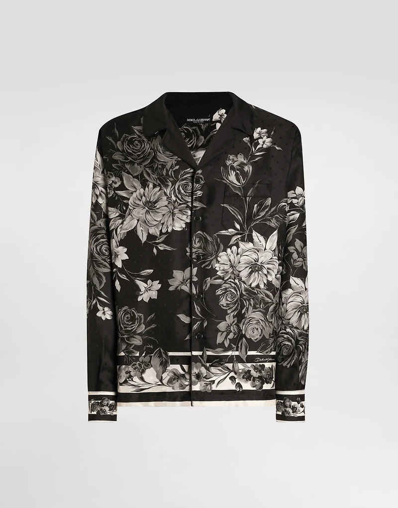 Flower bouquet-print jacquard twill shirt