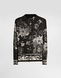 Flower bouquet-print jacquard twill shirt