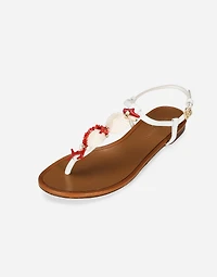 Nappa leather thong sandals with coral embroidery
