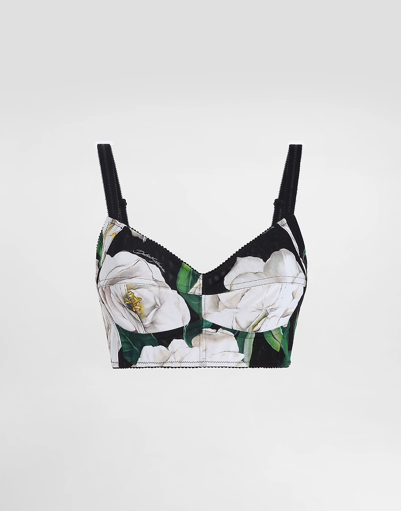 Stretch bralette top with gardenia print