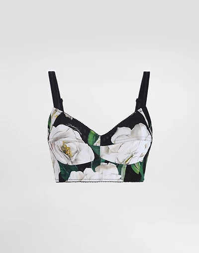 Stretch bralette top with gardenia print