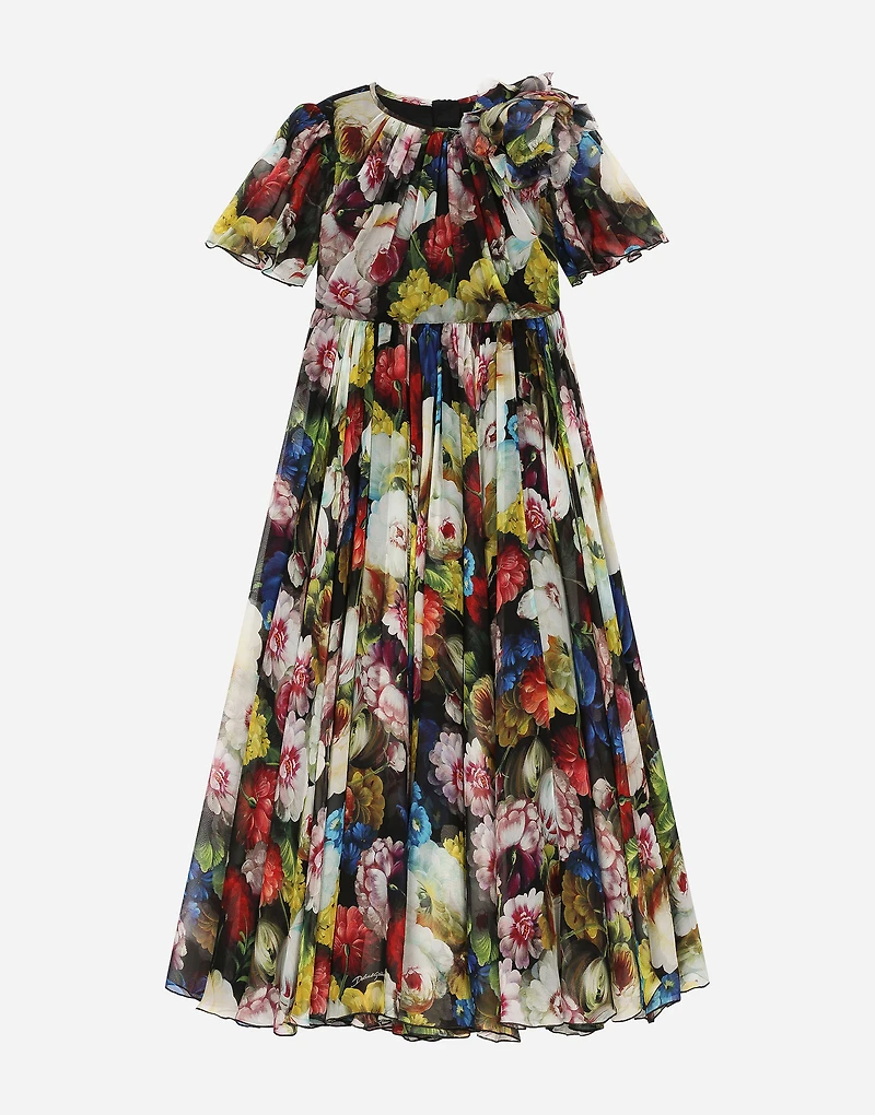 Chiffon dress with nocturnal flower print