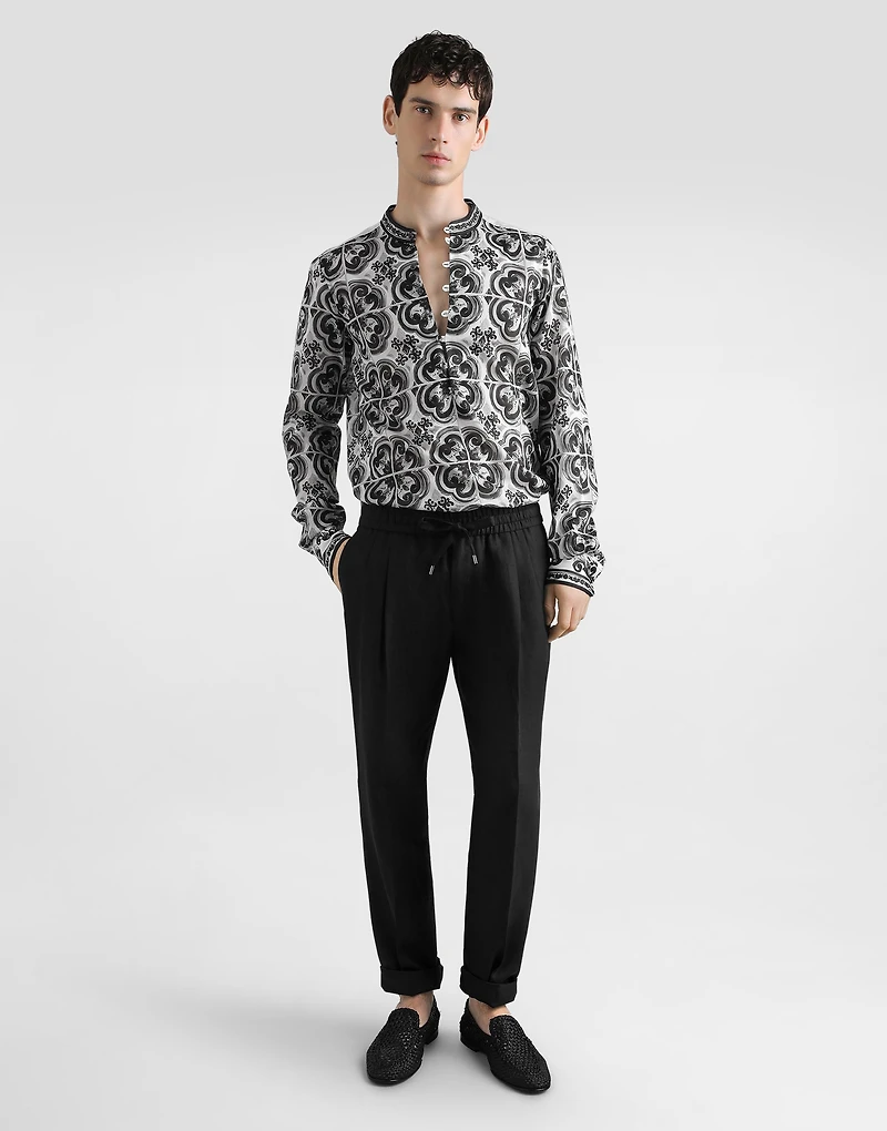 Majolica-print cotton mandarin shirt