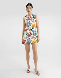 Brocade midi dress with floral print