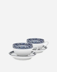 Set 2 Porcelain Teacups with Saucers