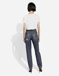 Denim jeans with rips