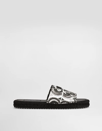 Majolica-print canvas espadrille sandal