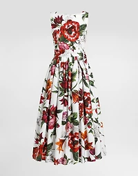 Flower-print sleeveless poplin dress