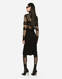 Tulle turtle-neck top with lace inserts