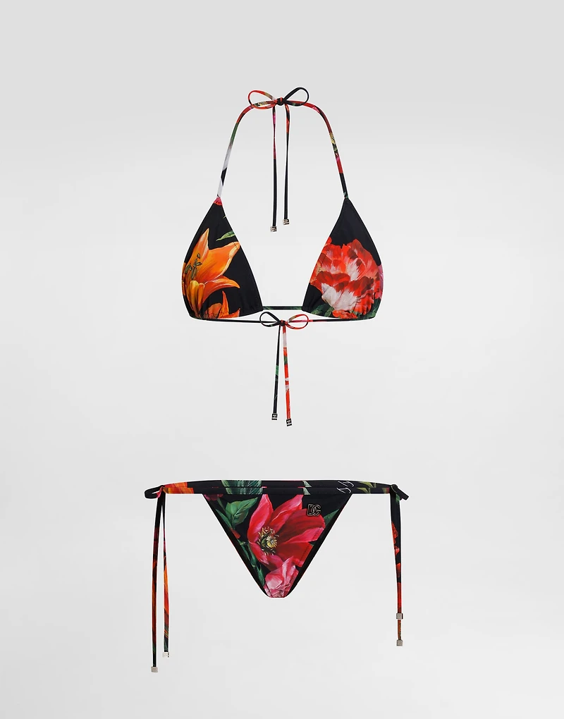 Flower-print triangle bikini
