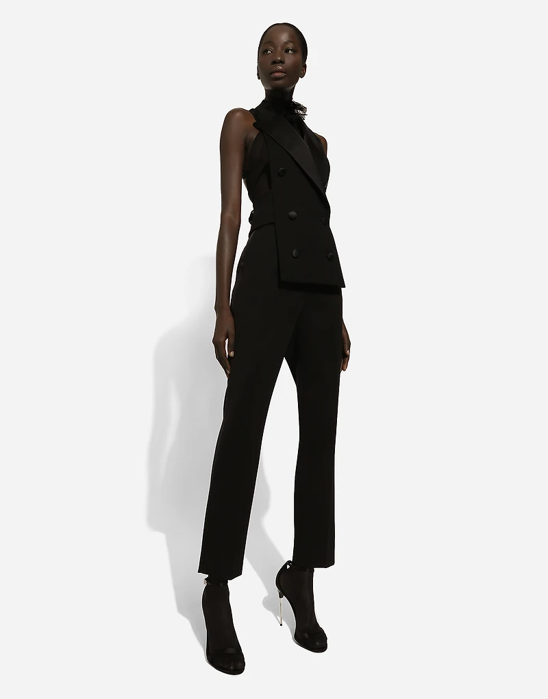 High-waisted wool gabardine cigarette pants