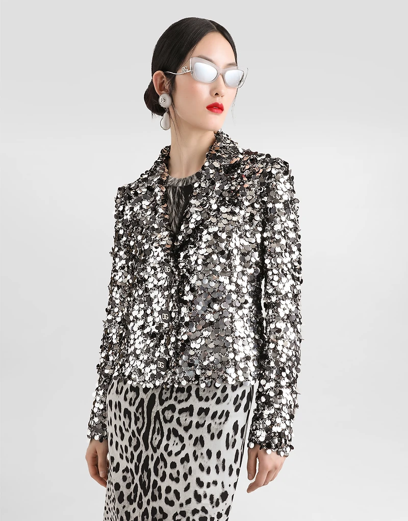 Short single-breasted jacket with sequin embellishment