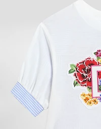 Poplin and jersey T-shirt with patch