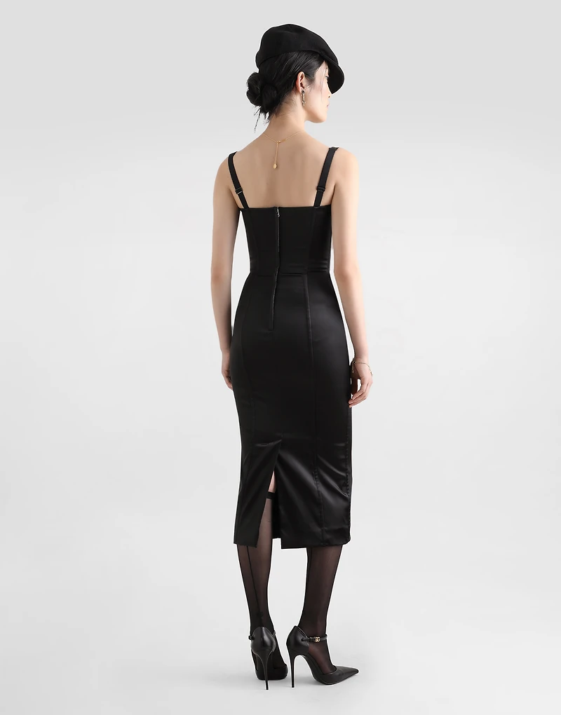 Satin calf-length corset dress with bra detail