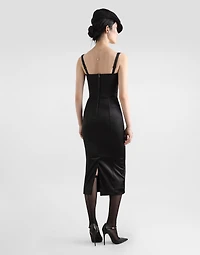 Satin calf-length corset dress with bra detail