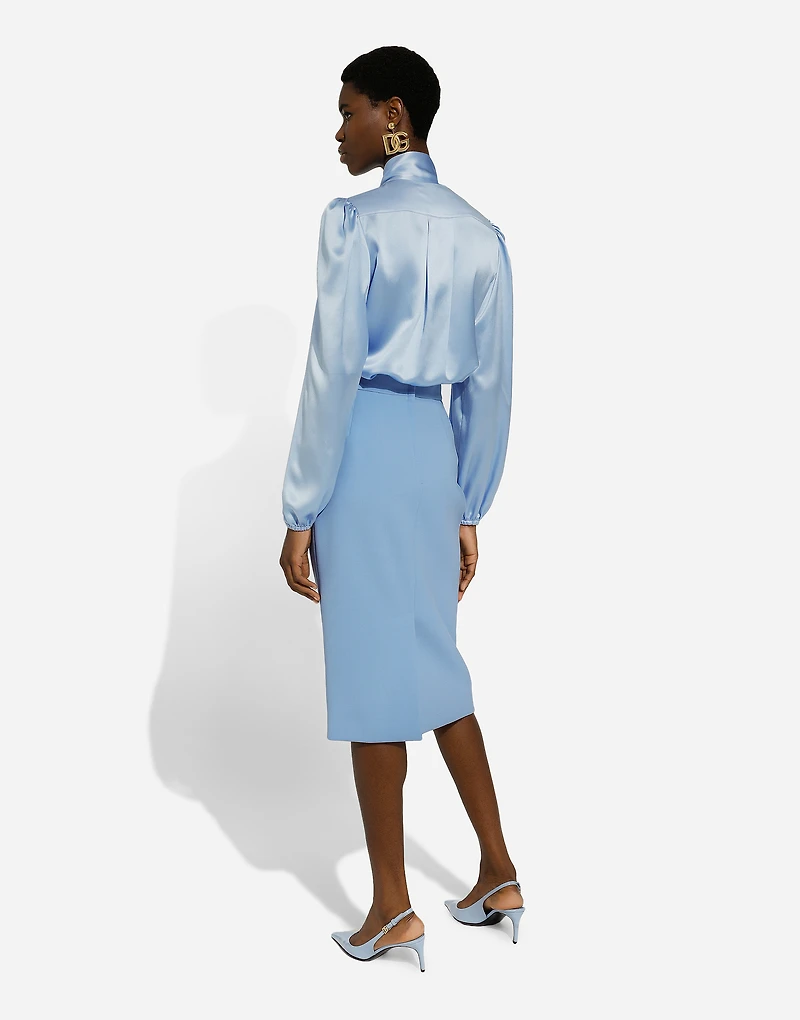 Calf-length wool crêpe pencil skirt with DG logo