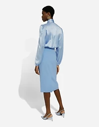 Calf-length wool crêpe pencil skirt with DG logo