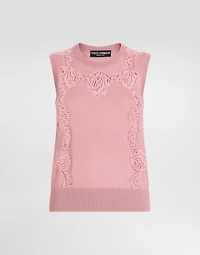Wool tank top with lace inlay