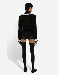 Short tweed jacket with micro-sequin embellishment