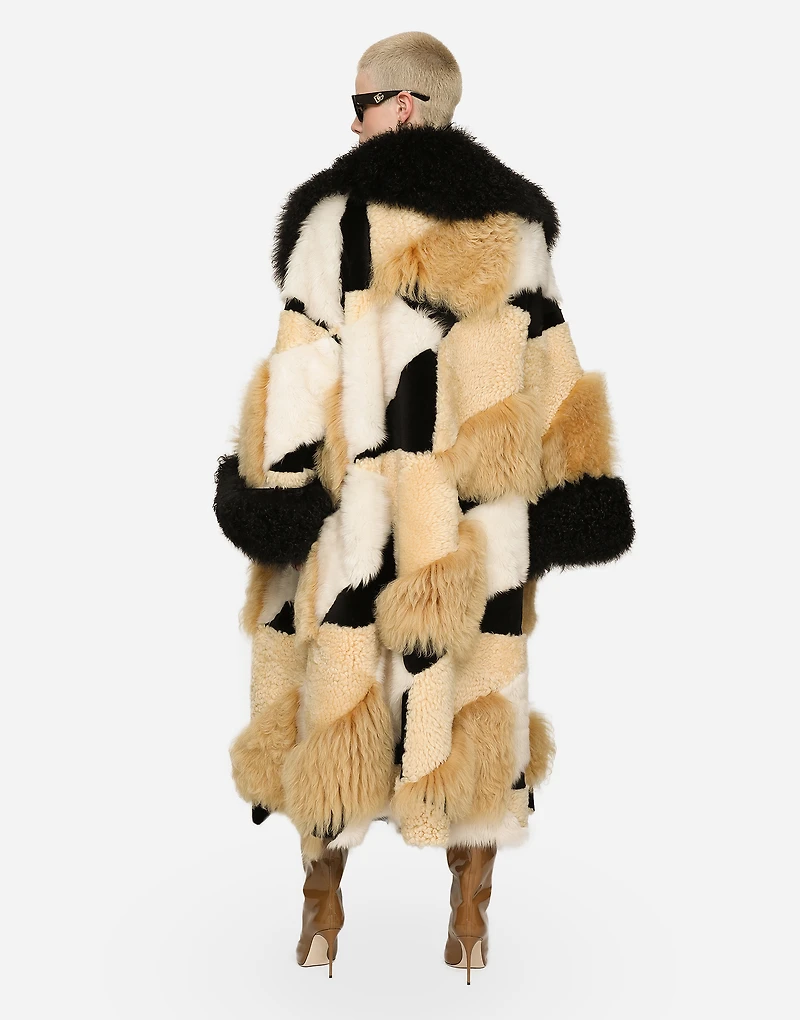 Long patchwork sheepskin coat