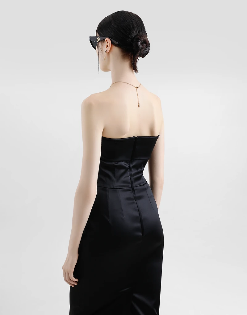 Satin calf-length corset sheath dress