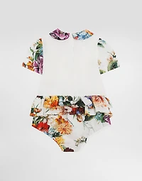Flower-print cotton poplin romper