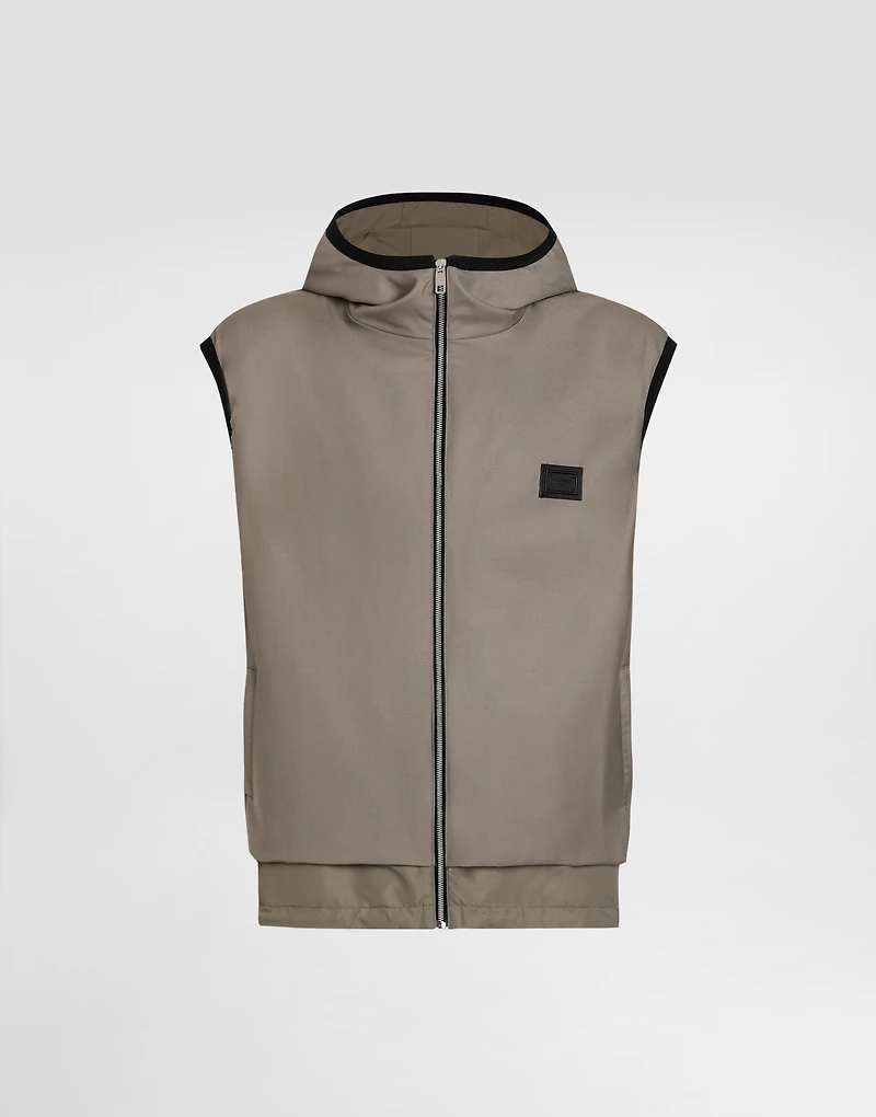 Wool canvas hooded gilet