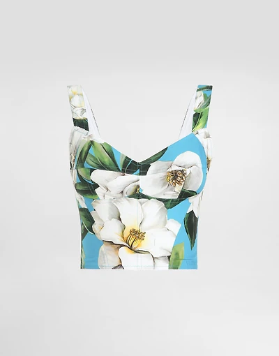 Cotton corset top with gardenia print