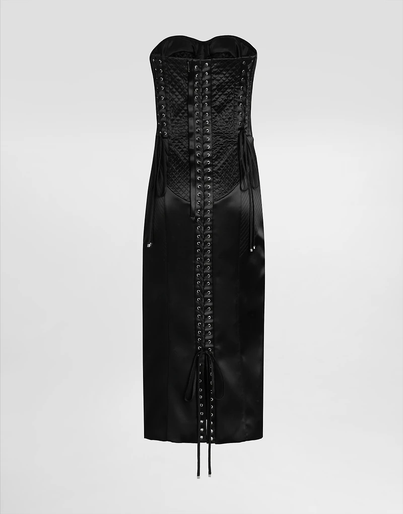 Strapless satin dress with corset details