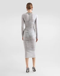 Draped wool jersey calf-length dress