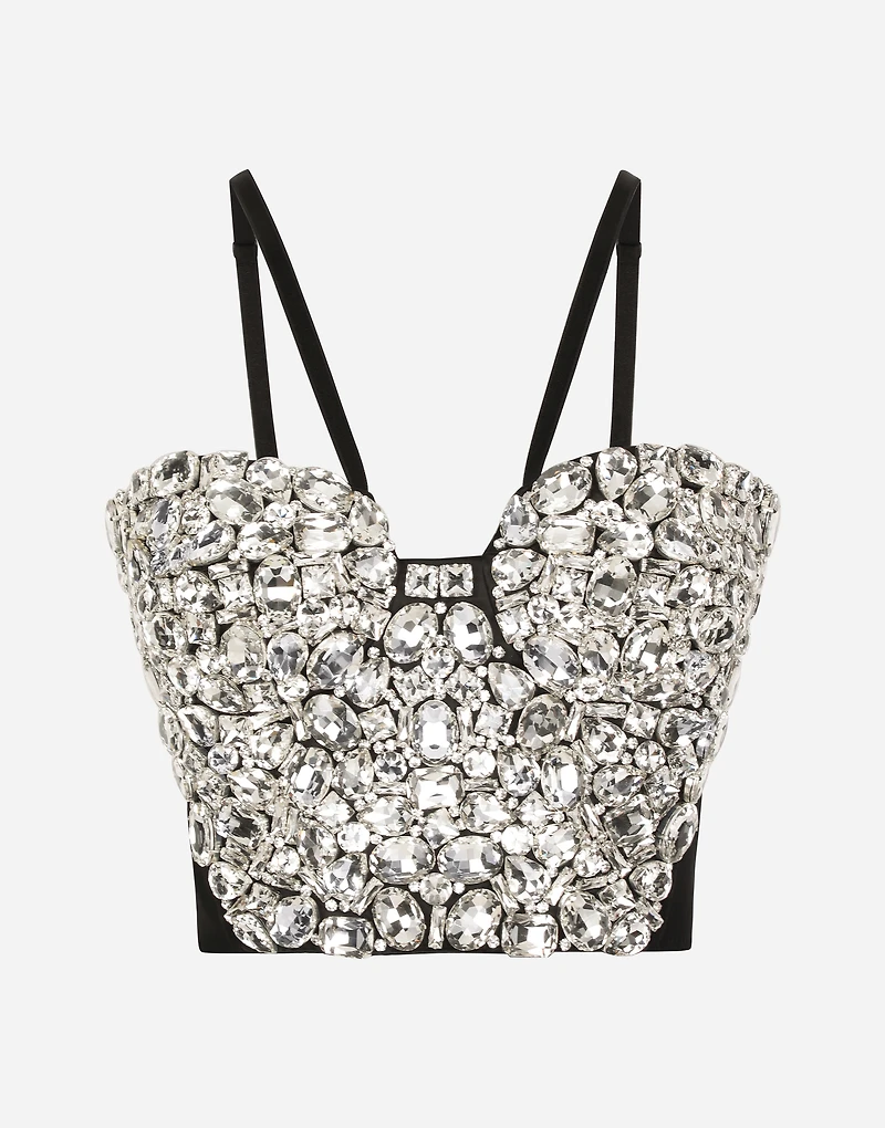 Corset top with rhinestone embellishment