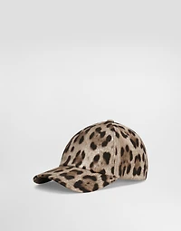 Cotton baseball cap with leopard print