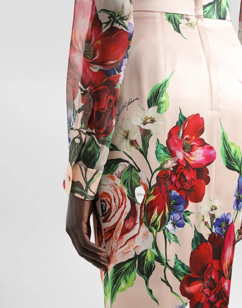 Long-sleeved floral-print chiffon shirt