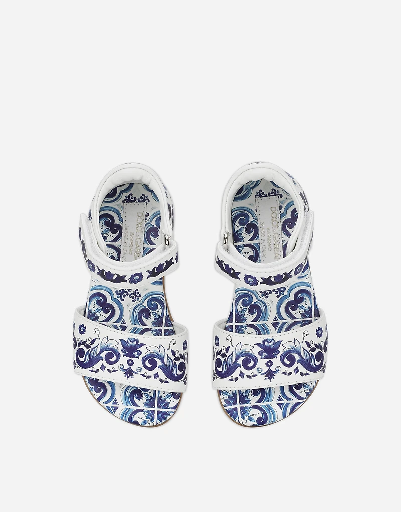 Nappa leather sandals with majolica print