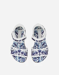 Nappa leather sandals with majolica print