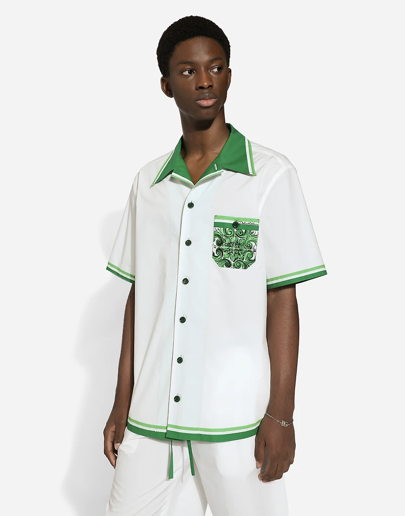 Poplin Hawaiian shirt with majolica print